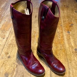 Frye Melissa button tall oxblood color size 9